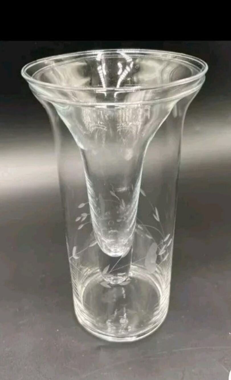 Princess House Heritage Crystal 2pc Vase NIB Etched #400 USA Clear Glass Flower